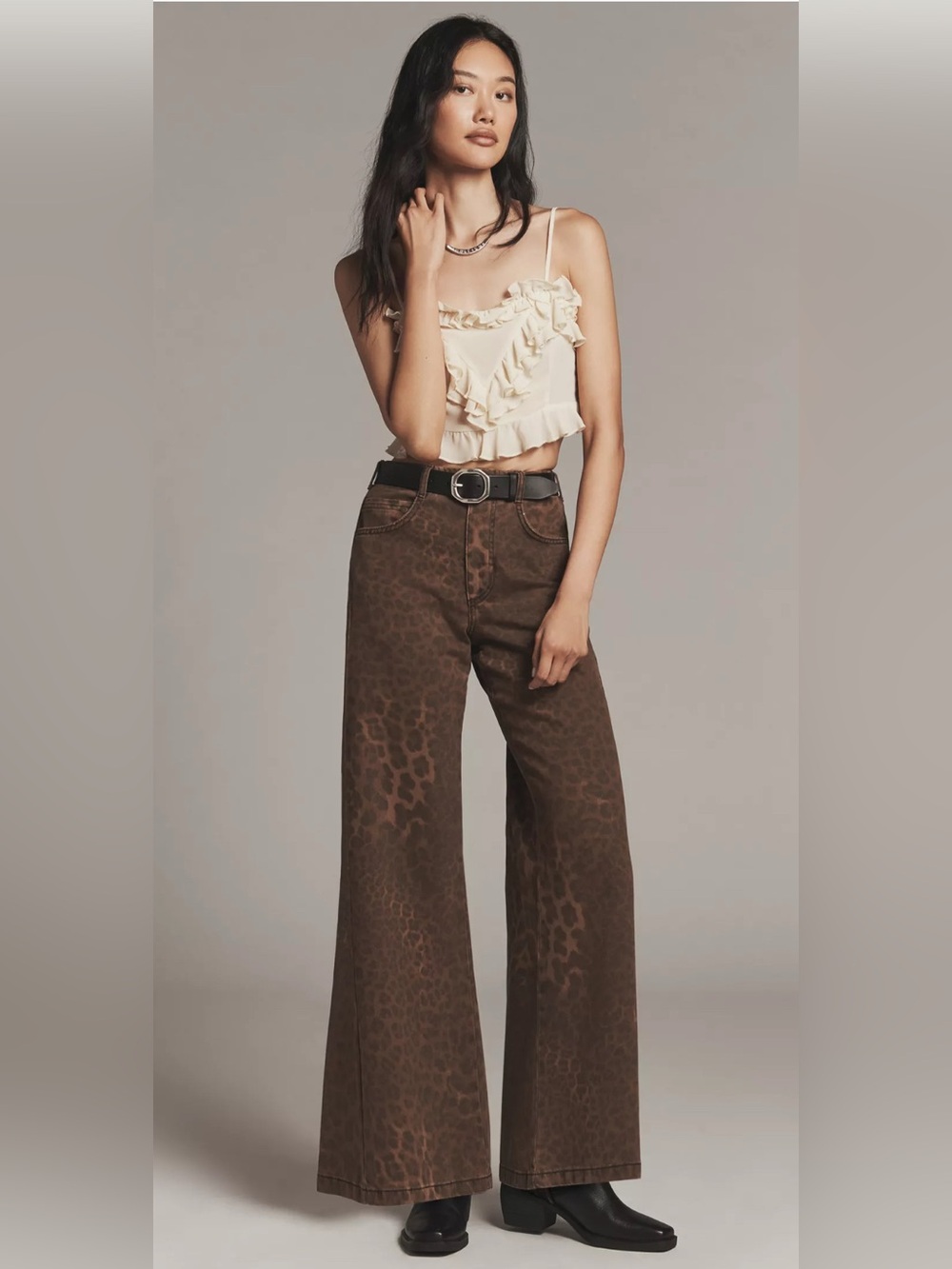 Anthropology Pilcro Adi Leopard Print Wide Leg Flare Jeans Size 27